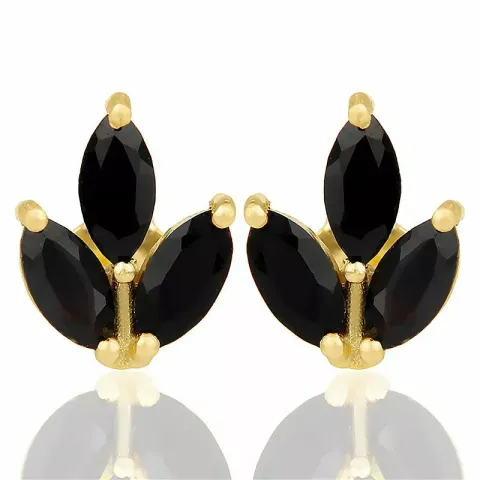 Bloem onyx oorbellen in verguld sterlingzilver