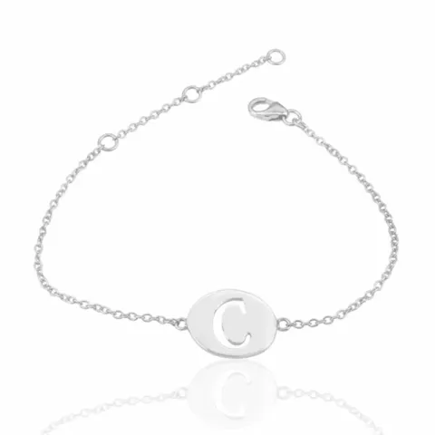 letter c met krassen armband in zilver met hanger in zilver