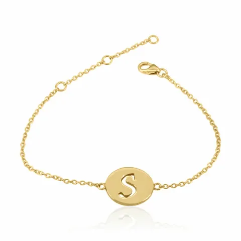 letter s met krassen armband in verguld sterlingzilver met hanger in verguld sterlingzilver