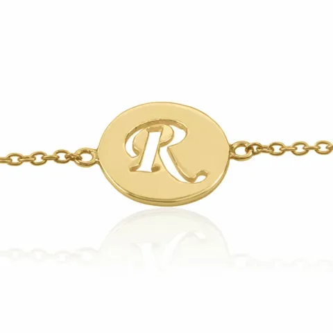 letter r met krassen armband in verguld sterlingzilver met hanger in verguld sterlingzilver