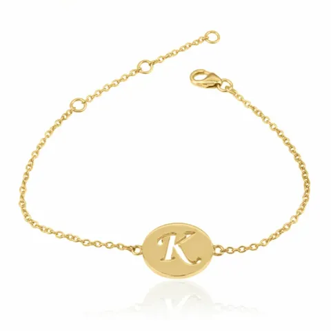 letter k met krassen armband in verguld sterlingzilver met hanger in verguld sterlingzilver