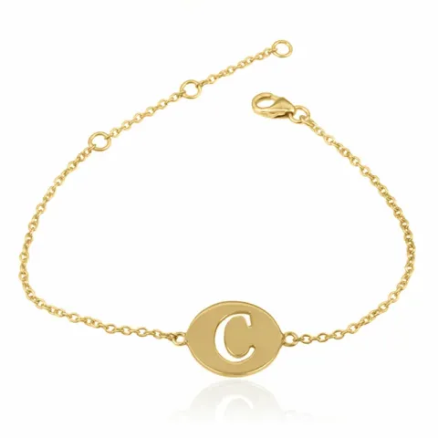 letter c met krassen armband in verguld sterlingzilver met hanger in verguld sterlingzilver