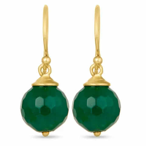 Rond groene onyx oorbellen in verguld sterlingzilver