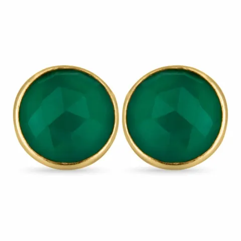 Groene onyx oorsteker in verguld sterlingzilver