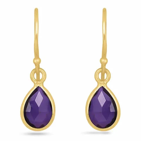 lange druppel amethist oorbellen in verguld zilver - Loom Stones