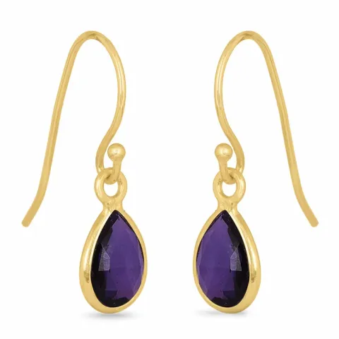 lange druppel amethist oorbellen in verguld zilver - Loom Stones