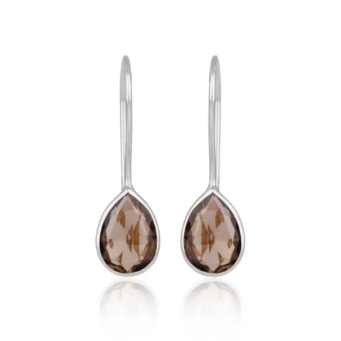 rookkleurige kwarts oorbellen in zilver - Loom Stones