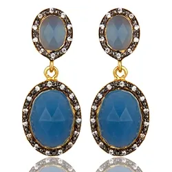 Ovaal blauwe oorbellen in verguld sterlingzilver met geoxideerd sterlingzilver