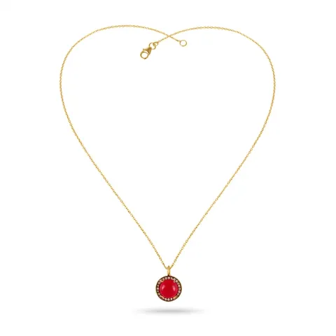 Rode ketting in verguld sterlingzilver met hanger in geoxideerd sterlingzilver