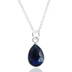 Druppel blauwe ketting in zilver met hanger in zilver