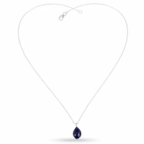 blauwe ketting in zilver met hanger in zilver