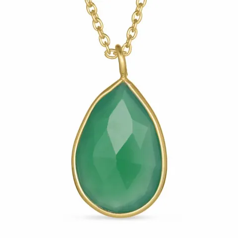 Groen onyx ketting in verguld sterlingzilver met hanger in verguld sterlingzilver