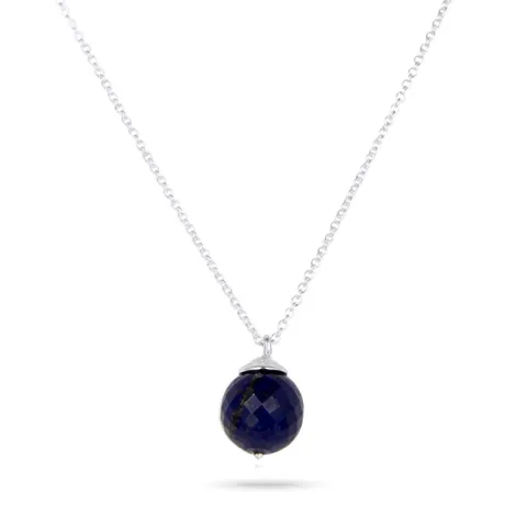 Rond blauwe ketting in zilver met hanger in zilver