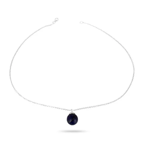 Rond blauwe ketting in zilver met hanger in zilver