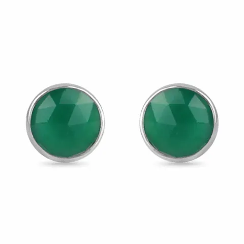 Rond groene onyx oorsteker in zilver