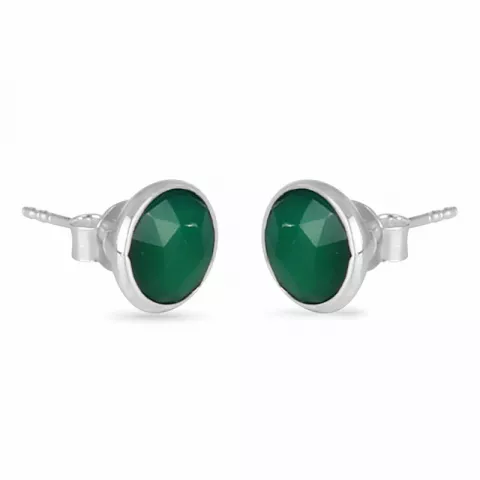 Rond groene onyx oorsteker in zilver