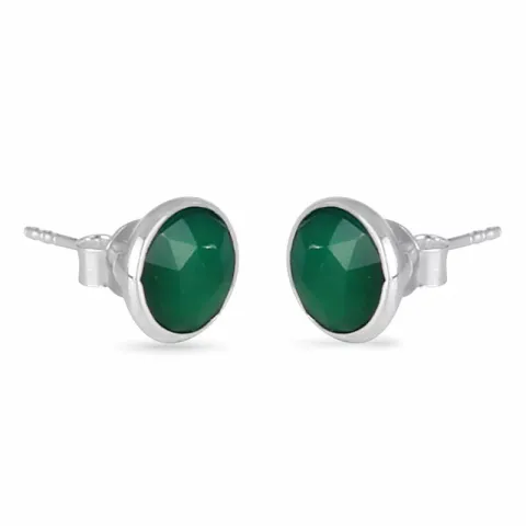 Rond groene onyx oorsteker in zilver