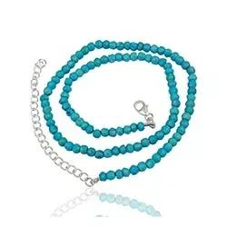 Eenvoudige blauwe turkoois ketting in zilver 42 cm plus 8 cm x 4,0 mm