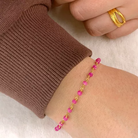 Elegant pink aventurijn armband in verguld sterlingzilver 15 cm plus 6 cm x 3,0 mm