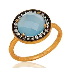 blauwe ring in verguld sterlingzilver met geoxideerd sterlingzilver
