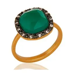 Vierkant groen onyx ring in verguld sterlingzilver met geoxideerd sterlingzilver