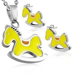 Hobbelpaard geel Set met oorbellen en hangers in staal
