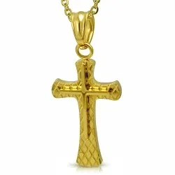 Dubbel kruis hanger in verguld staal