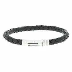 gevlochten armbanden in zwart leer met staal slot x 6,2 mm