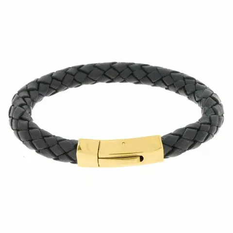 Hard Steel zwart armband in leren met verguld staal