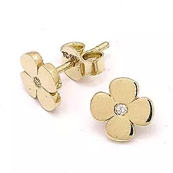 Klein bloem oorsteker in 14 karaat goud met zirkonen