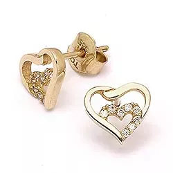 Dubbel hart oorbellen in 14 karaat goud met zirkoon