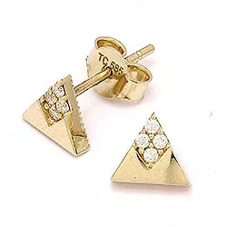 Driehoekig oorsteker in 14 karaat goud met zirkonen