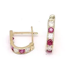 Oorbellen in 14 karaat goud met zirkonen en syntethische robijnen