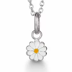 Klein Aagaard bloem hanger met ketting in zilver witte emaille geel emaille