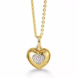 Aagaard hart hanger in 8 karaat goud met vergulde zilveren ketting witte zirkoon