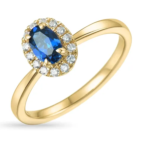ovale syntetische saffier gouden ring in 9 karaat goud