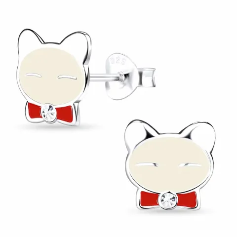 katten kristal oorbellen in zilver