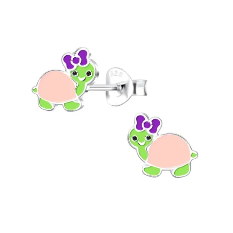 schildpad roze emaille kinder oorbellen in zilver