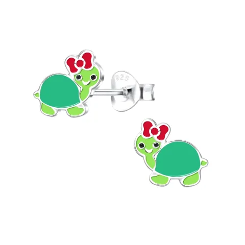 schildpad groene kinder oorbellen in zilver