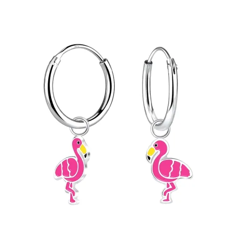 lange flamingo kinder oorbellen in zilver