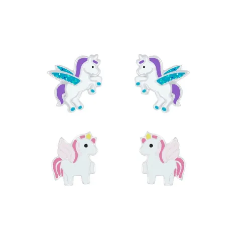 eenhoorn emaille kinder oorbellen in zilver