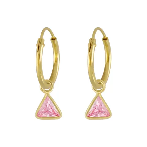 12 mm driehoekig pink zirkoon kinder oorbellen in verguld zilver