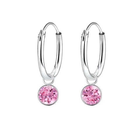 12 mm pink zirkoon creool in zilver - Little Ones