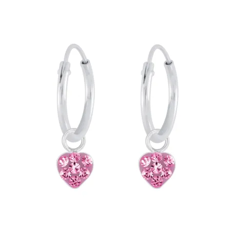 12 mm hart roze kristal creool in zilver