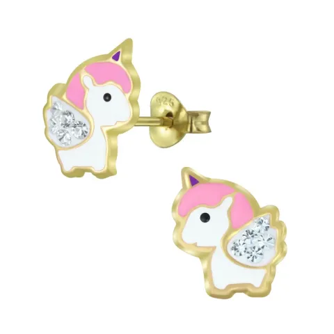 eenhoorn kinder oorbellen in verguld zilver