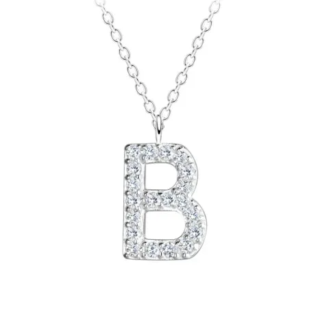 letter b zirkoon ketting in zilver