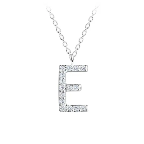 letter e zirkoon ketting in zilver