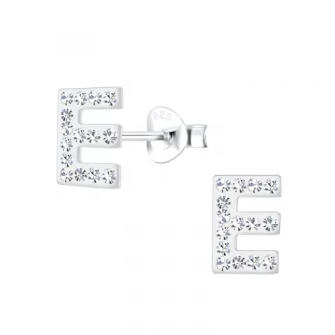 letter e kristal oorbellen in zilver