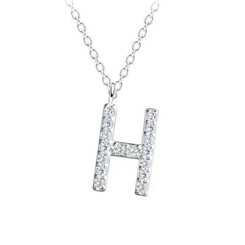 letter h zirkoon ketting in zilver