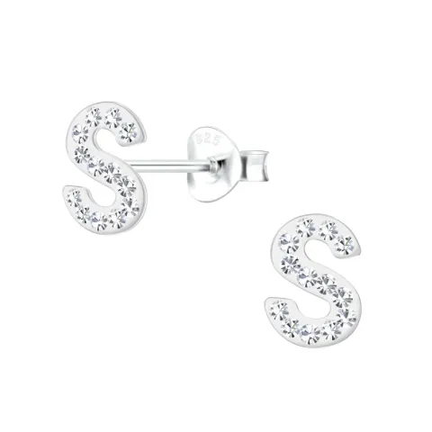 letter s kristal oorbellen in zilver